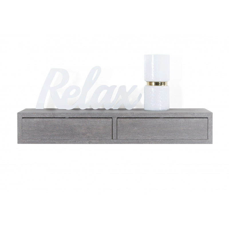 Mensola da Muro con Cassetto, Comodino Sospeso, Mensola da Parete, Rovere Grigio Nuovo, 88,2x13,4 p23,7 cm - Domino Maxi