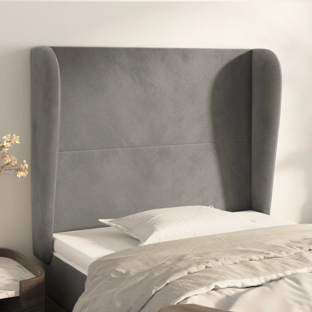 Testiera ad Orecchio-Testata con Orecchie Grigio Chiaro 83x23x118/128 cm in Velluto 802330