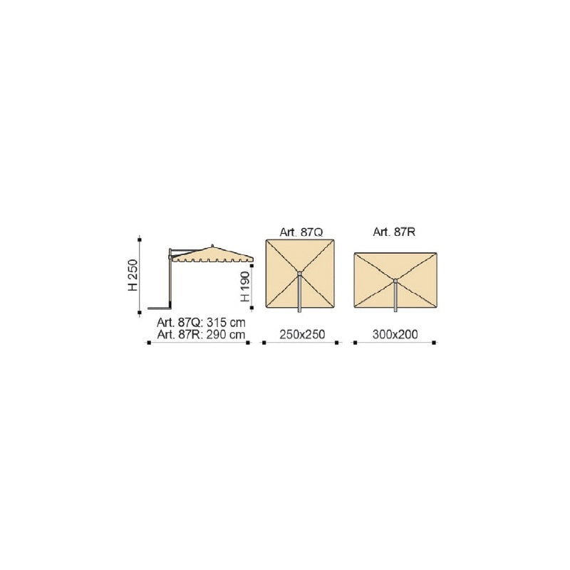 Ombrellone palo laterale Allegro Made in Italy - 250 x 250 cm - Ecru