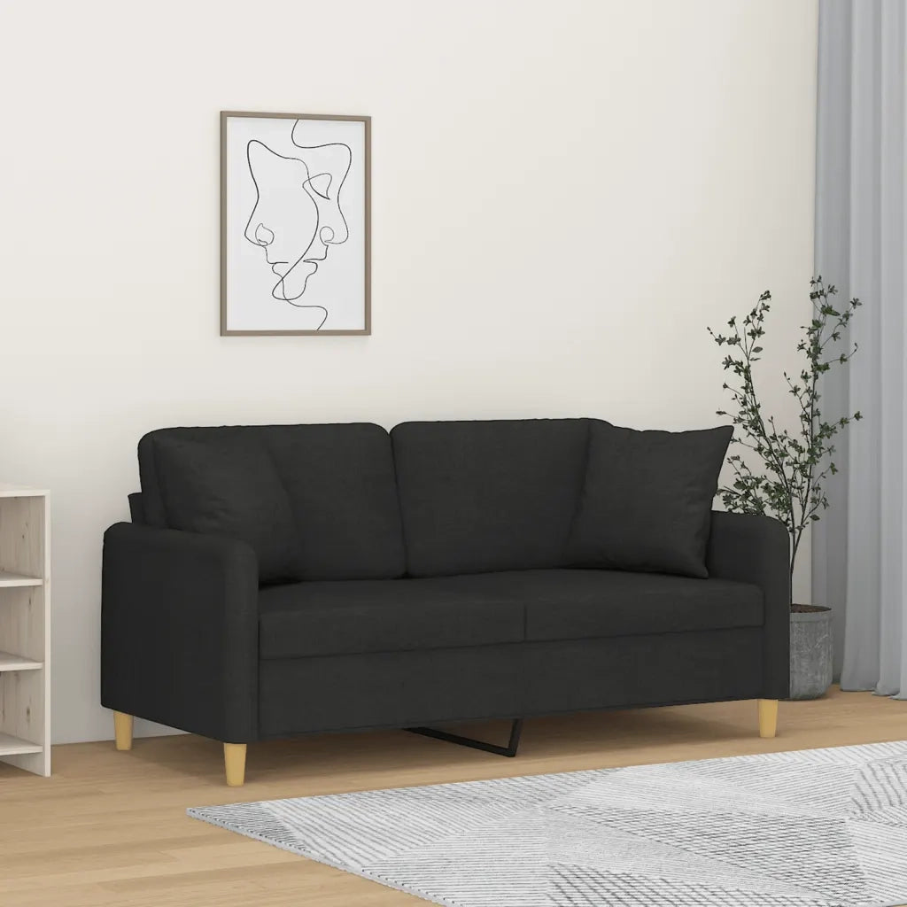 Divano a 2 Posti con Cuscini-Sofa 2 Posti con Cuscini Nero 140 cm in Tessuto 345886
