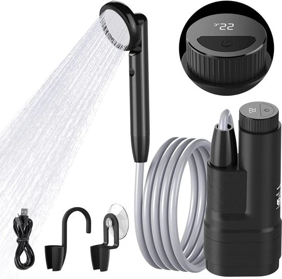 Set di doccia per campeggio - batteria ricaricabile da 4000 mAh - impermeabile - tubo da 18 m - schermo digitale - doccia portatile per campeggio, giardino, viaggi, lavaggio auto