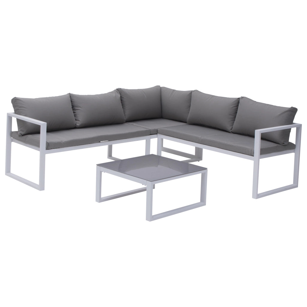Set di mobili da giardino modulari IBIZA in tessuto grigio 4 posti - alluminio bianco