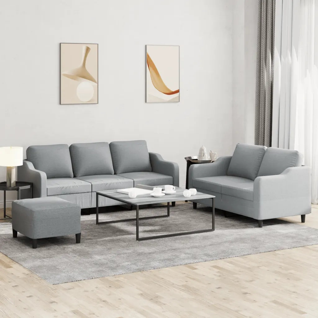 Set di Divani 3 pz con Cuscini Grigio Chiaro in Tessuto