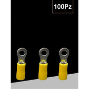 Trade Shop - Set 100 Pz Capicorda Terminale Ad Occhiello Isolato Per Cavi 0.5-1.5mm² Rv1.25-4 - Giallo