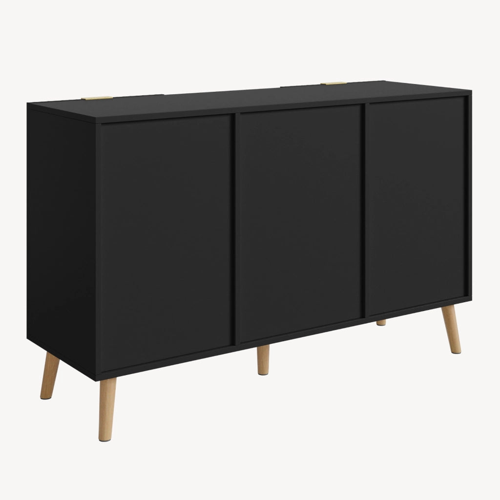 Credenza Nand Madia con 2 Ante Scanalate 120x40x76 cm Nero [en.casa]