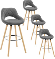 Sgabelli da Cucina Set di 4, Sgabello da Bar per Colazione, Sgabelli Alti con Poggiapiedi e Schienale, Sedile in Lino+Gambe in Legno, Grigio Scuro, BH111dgr-4