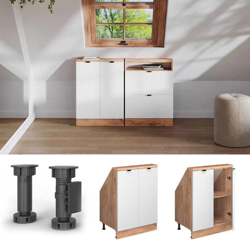 Mobile cucina sottotetto R-Line Ondulazione bianca/Rovere dorato 60 cm con 2 porte Vicco
