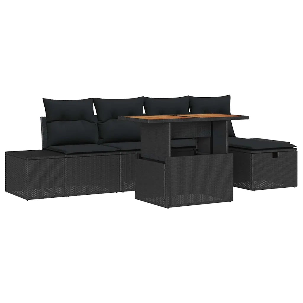 Set Divano da Giardino con cuscino 6 pcs Nero polyrattan