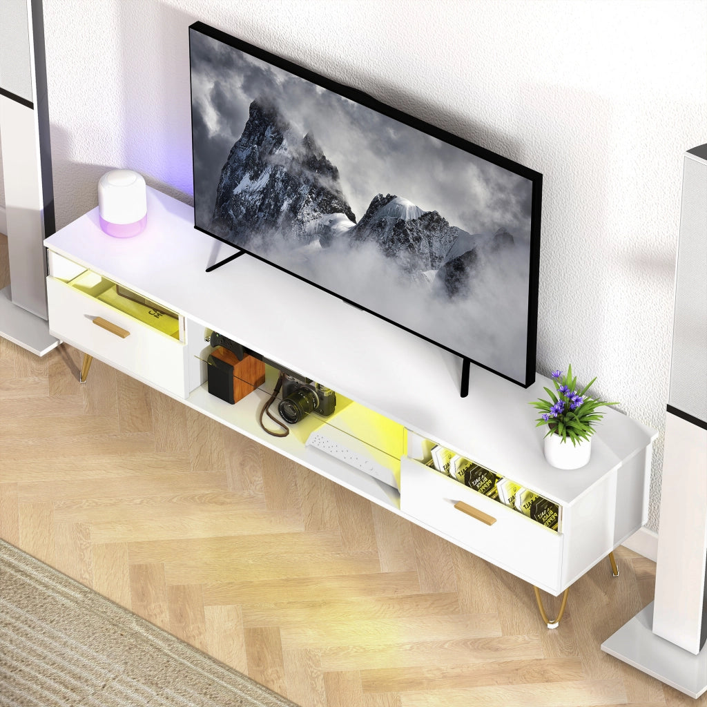 Mobile TV con Luci LED Multicolore ¨C Zephmum ¨C Bianco 160x35x42cm