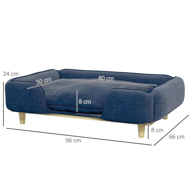 DIVANO LETTINO PER CANI GRANDI FINO 30 KG DA INTERNO CON CUSCINO RIMOVIBILE 96X66X24 CM BLU