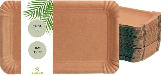Piatti di carta di fibre fresche - marrone - 16 x 23 cm - 250 pezzi - resistente al grasso - riciclabile - biodegradabile