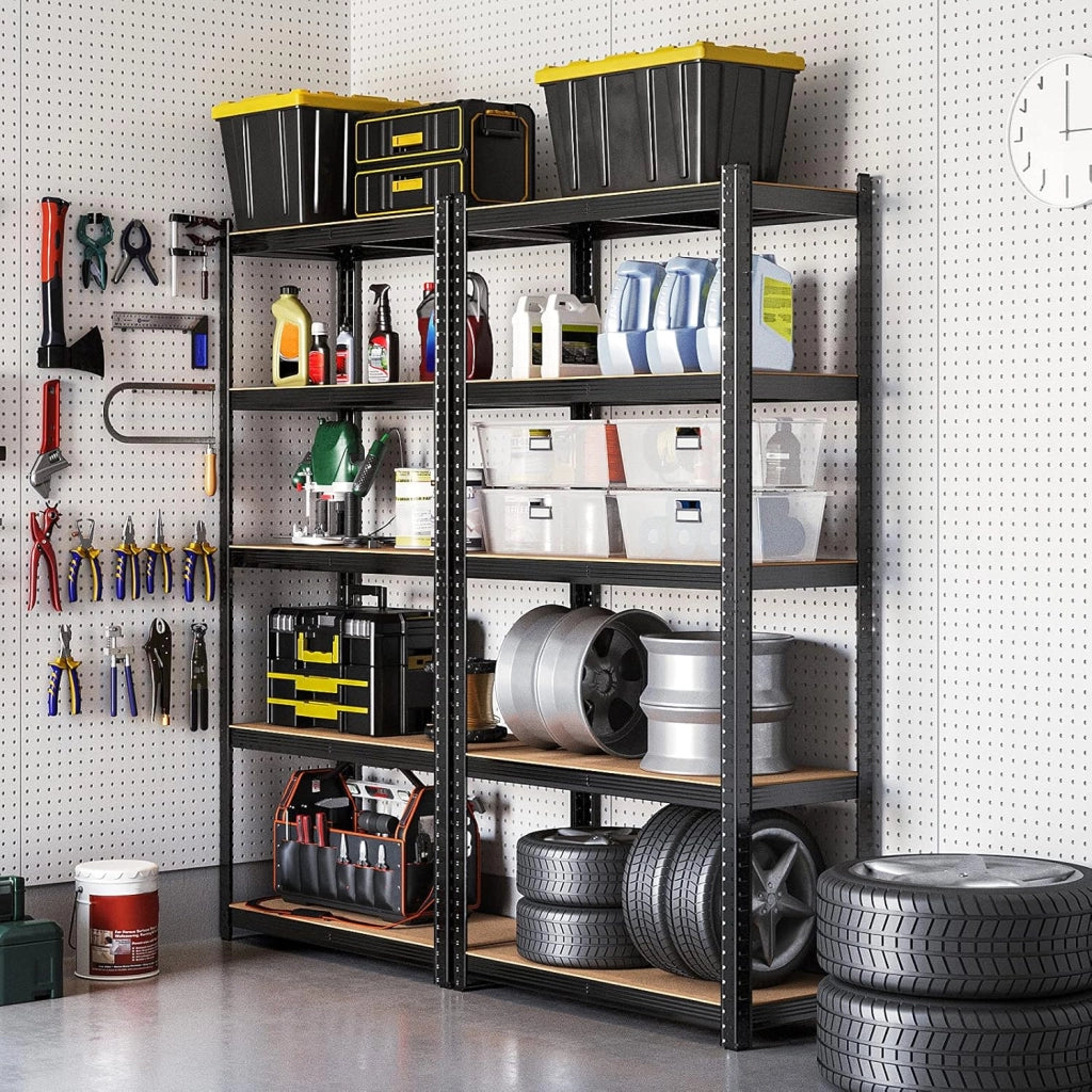 SONGMICS Scaffalatura a 5 Ripiani, Scaffale in Acciaio, Montaggio Rapido, Utensili, Strumenti in Garage, Magazzino, Ripostiglio, Portante 875 kg, 40 x 90 x 180 cm, Nero GLR040B01