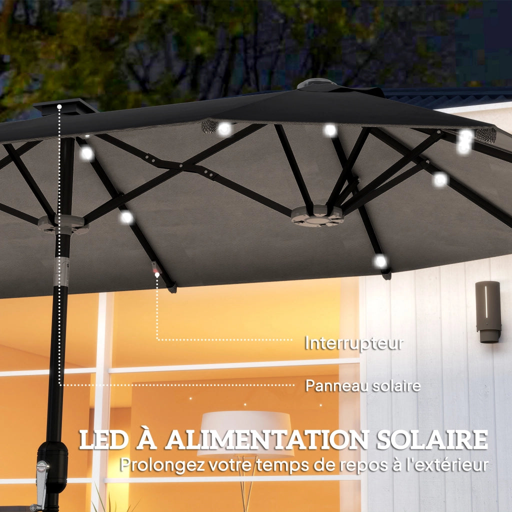 Ombrellone da giardino doppio 3x1.5 m ¨C zephmum ¨C grigio con illuminazione solare e manovella