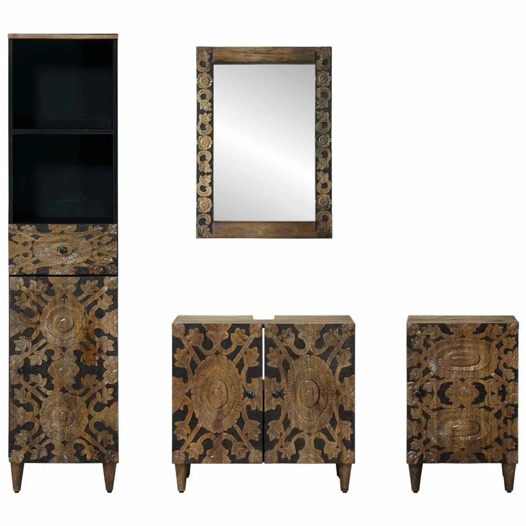 Set di mobili per il bagno con cassetto con porta 4 pcs Marrone 3310110