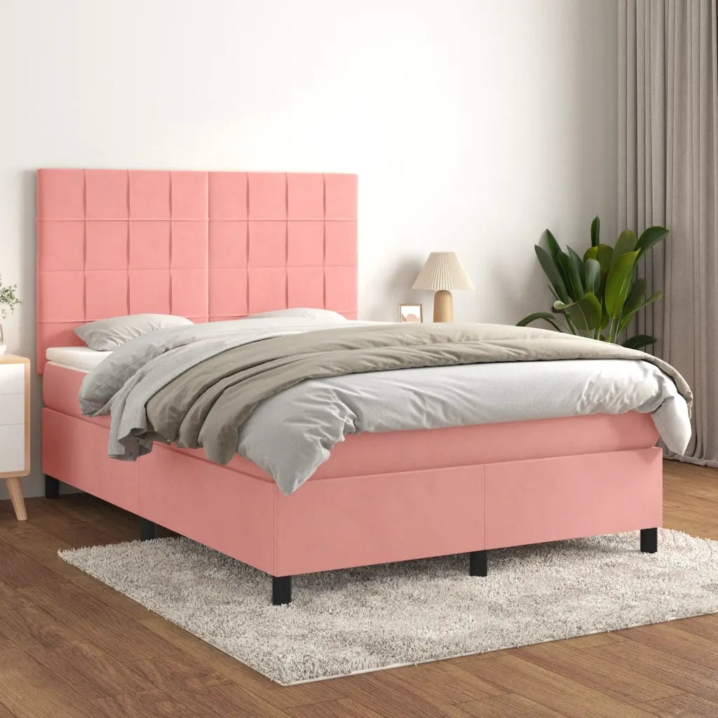 Giroletto a Molle con Materasso Rosa 140x190 cm in Velluto 3143024