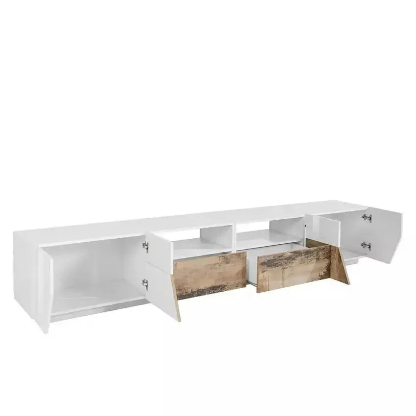 Porta TV Alien con dimensioni 260 x 43 x 46 cm Lowboard in Bianco Laccato/Acero Pereira