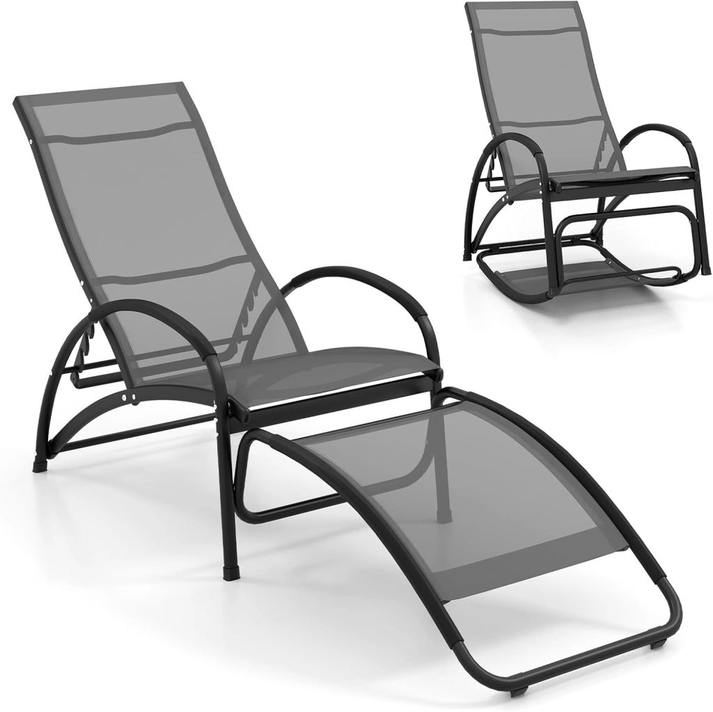 Sedia a Dondolo 2 in 1 da Giardino, Lettino Prendisole Convertibile con Schienale Regolabile a 4 Posizioni, Braccioli Curvi e Telaio in Alluminio, per Patio e Piscina, Portata 150 kg (Beige)