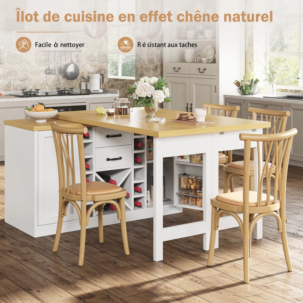 Madia da cucina girevole con 2 cassetti; portabottiglie estraibile e supporto per pattumiera; per cucina; bianco; 120 × 40 × 73.8 cm