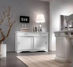Credenza madia buffet in legno massiccio Shabby chic 2 ante scorrevoli mod chelsea bianca