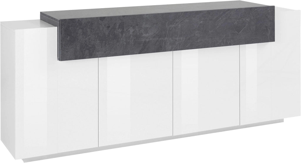 Credenza Moderna CORO con 4 ante battenti e 1 anta a ribalta in bianco lucido - report