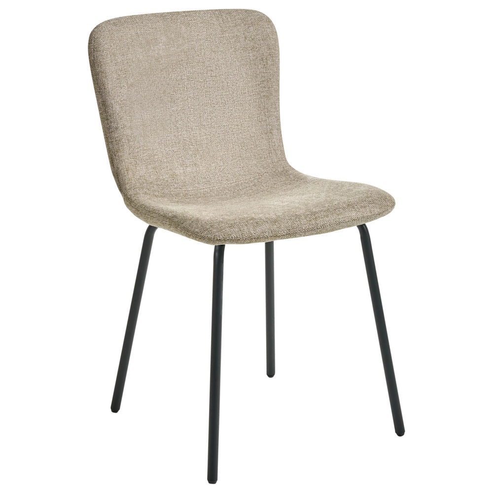 Set di 4 sedie da pranzo in tessuto Tappezzeria beige Gambe in metallo nero Design moderno e retrò