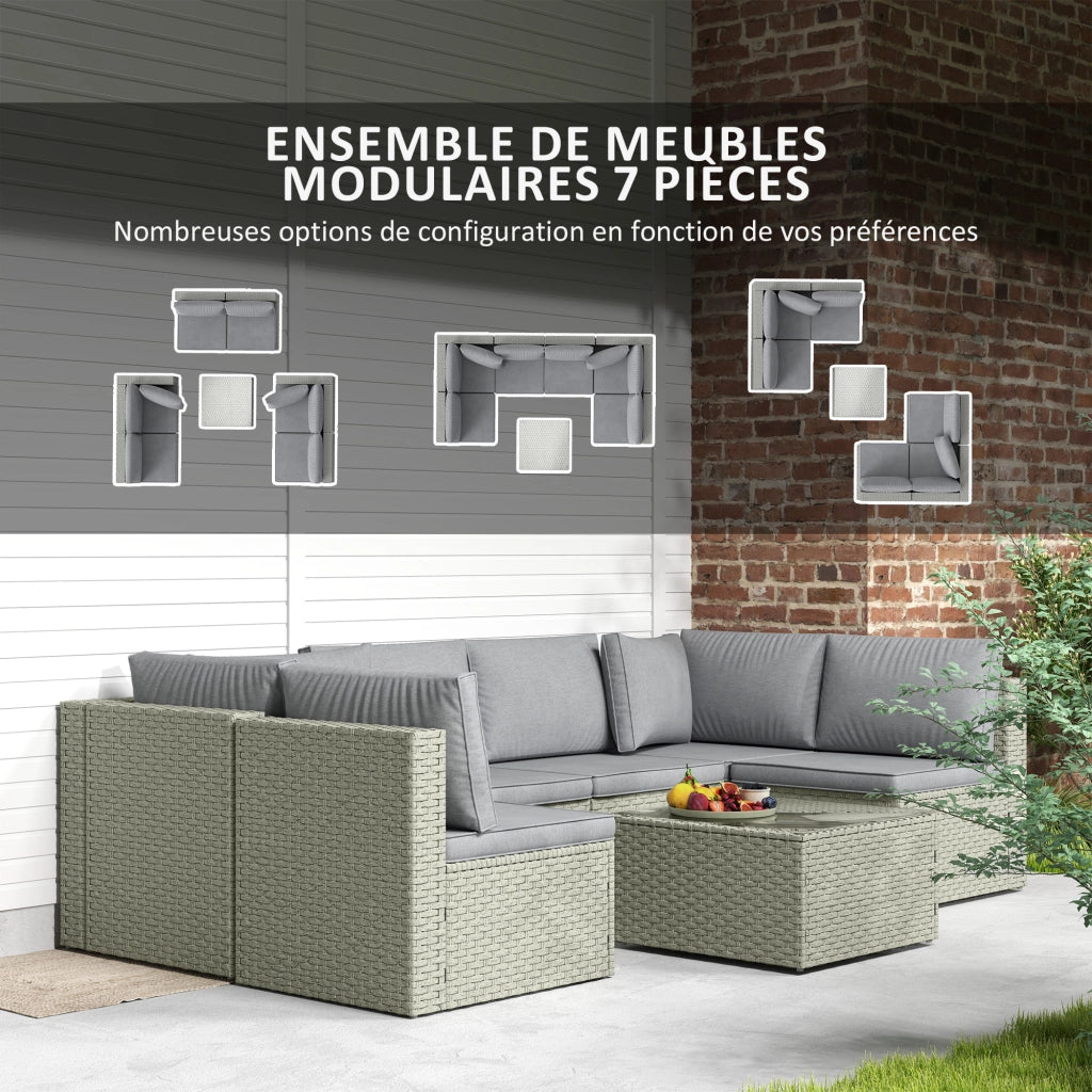 Set da giardino modulabile 6 persone ¨C zephmum ¨C polyrattan marrone con vetro