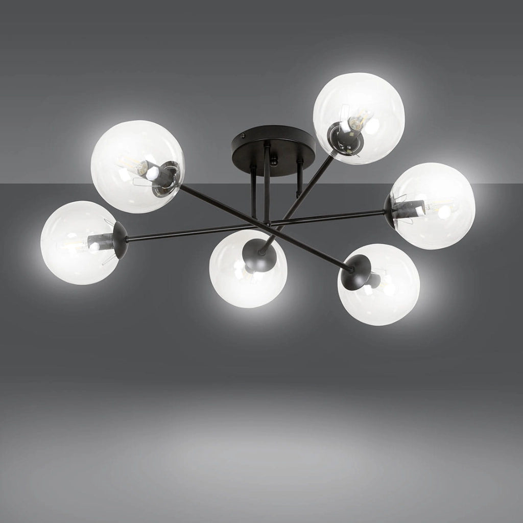 Plafoniera soffitto Emibig Brendi 6xE14 nera vetro trasparente