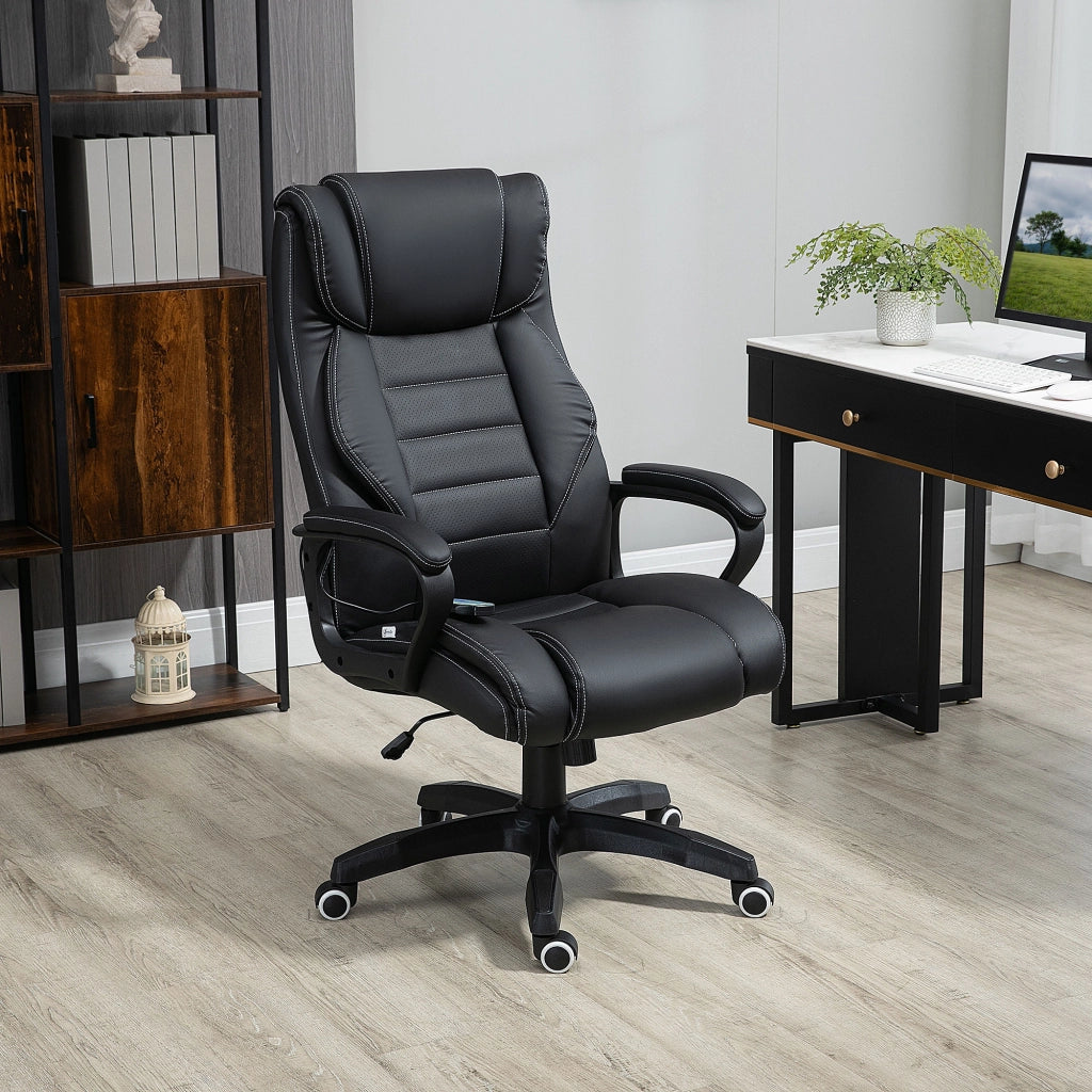 EasyComfort Poltrona Massaggiante da Ufficio a 6 Punti con Altezza Regolabile, in Similpelle Nera, 66x78x112-120 cm