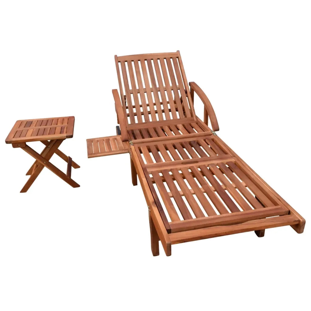 Lettino Prendisole | Sdraio da giardino | Lettino da sole con Tavolo in Legno Massello di Acacia