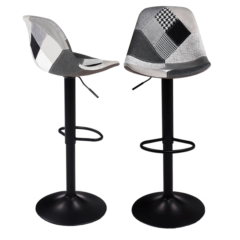 IDMarket - Set di 2 sgabelli da bar design con motivo patchwork nero, grigio y bianco KARL