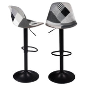 IDMarket - Set di 2 sgabelli da bar design con motivo patchwork nero, grigio y bianco KARL
