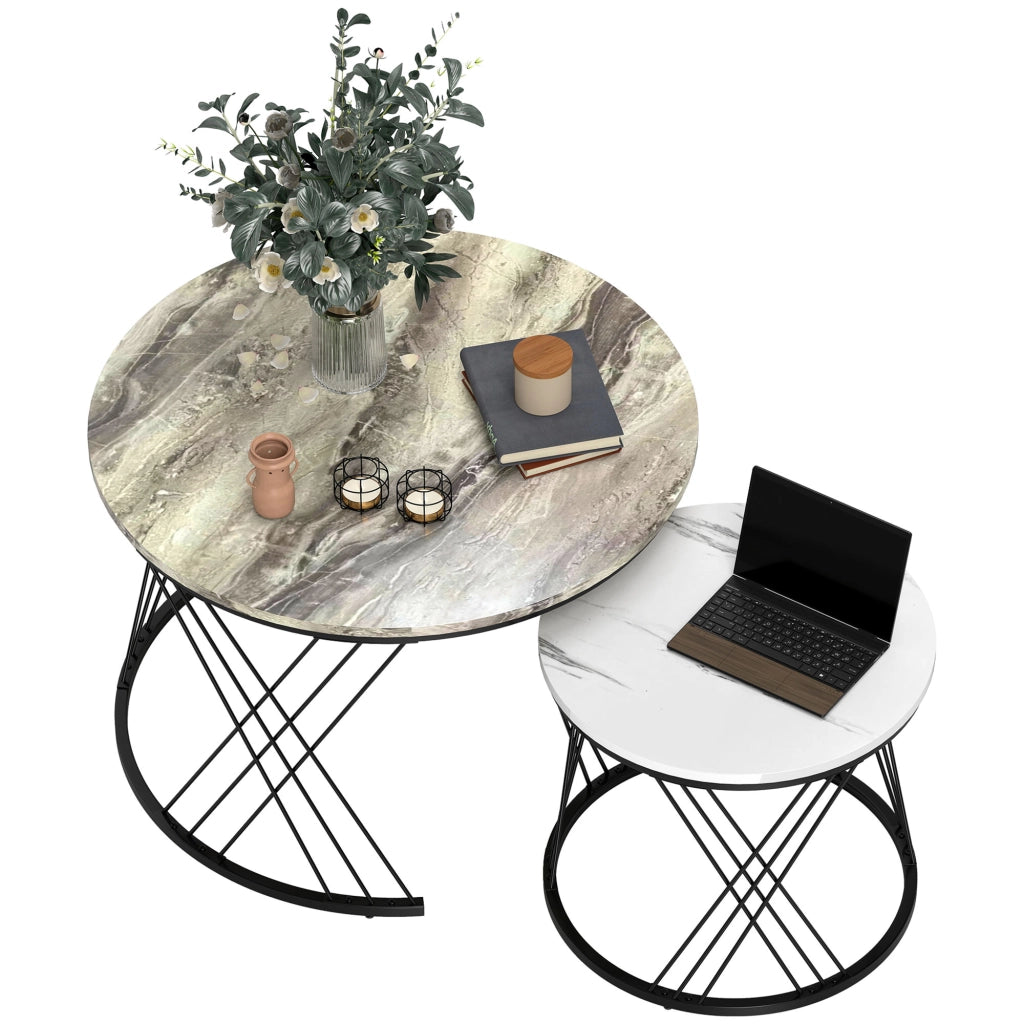 Tavolino da caff¨¨ rotondo con piano effetto marmo ¨C zephmum ¨C grigio e bianco