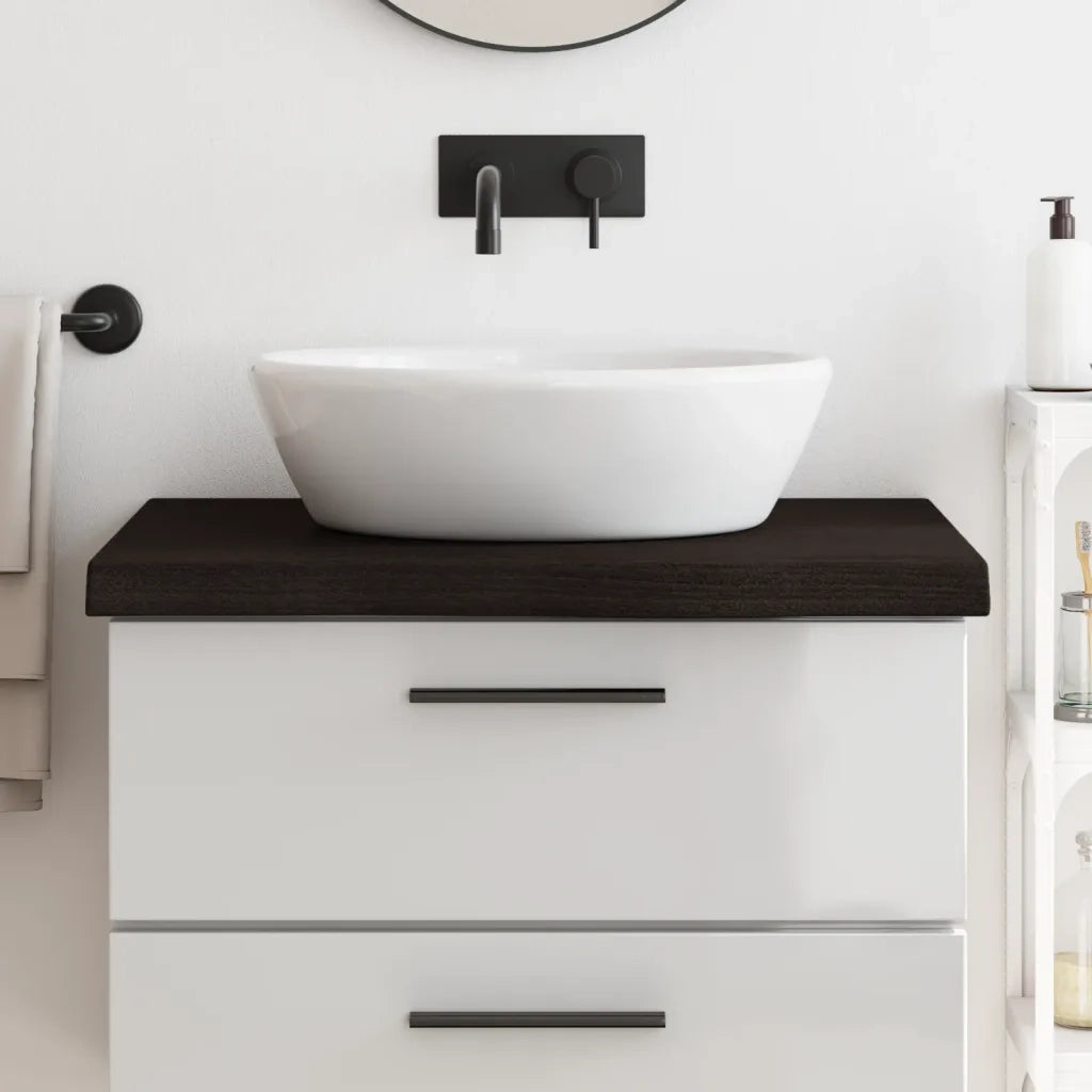 Piano Bagno Marrone Scuro 80x50x(2-6)cm Legno Massello Trattatocod mxl 126801