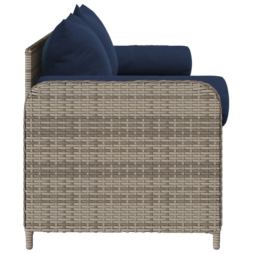 Divano da Giardino con Cuscini 3 Posti Grigio in Polyrattan 4104179
