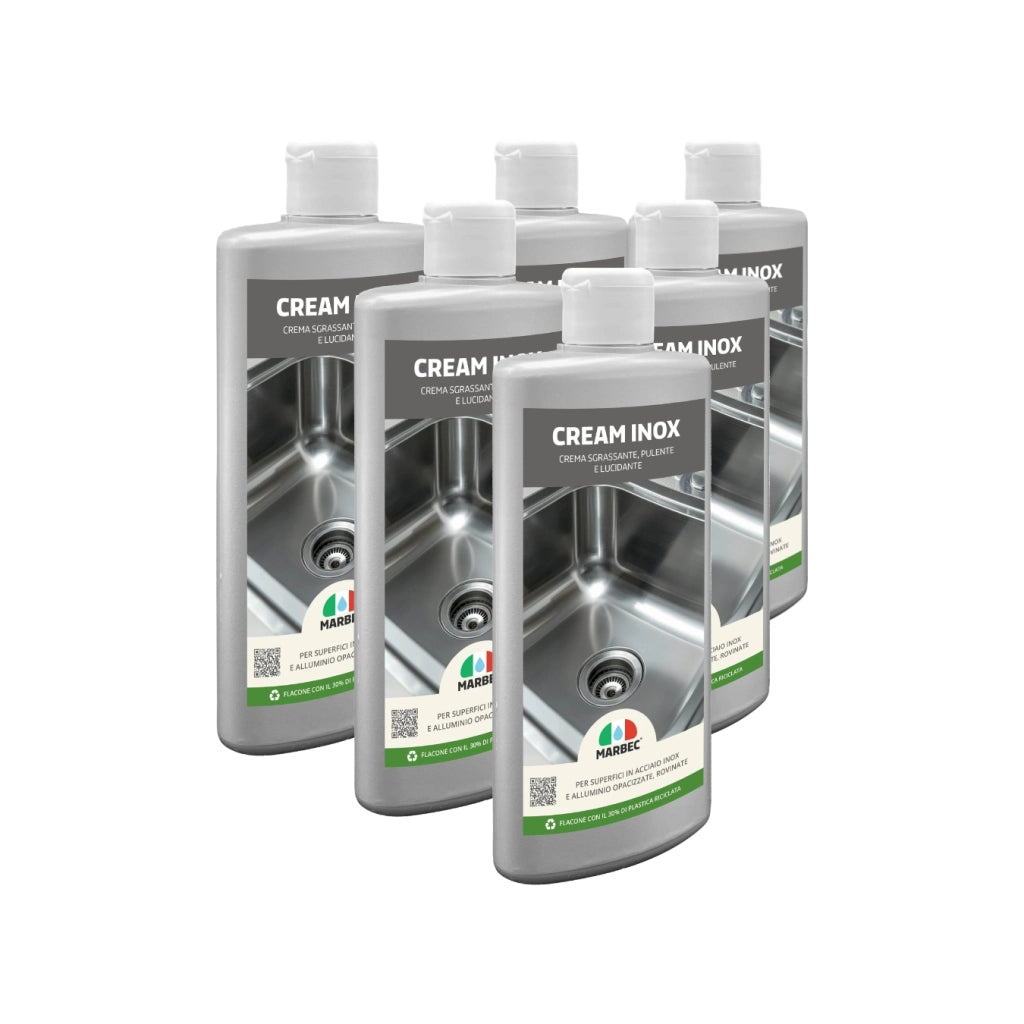 Crema detergente e lucidante per acciaio inox, elimina aloni e impronte Marbec CREAM INOX® - 250GRx6Pz