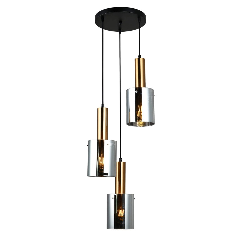 Lampadario Italux Sardo moderno ottone vetro nero 3xE27