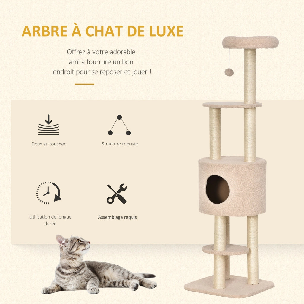 Albero per gatti con tiragraffi e piattaforme ¨C zephmum ¨C beige 148 cm