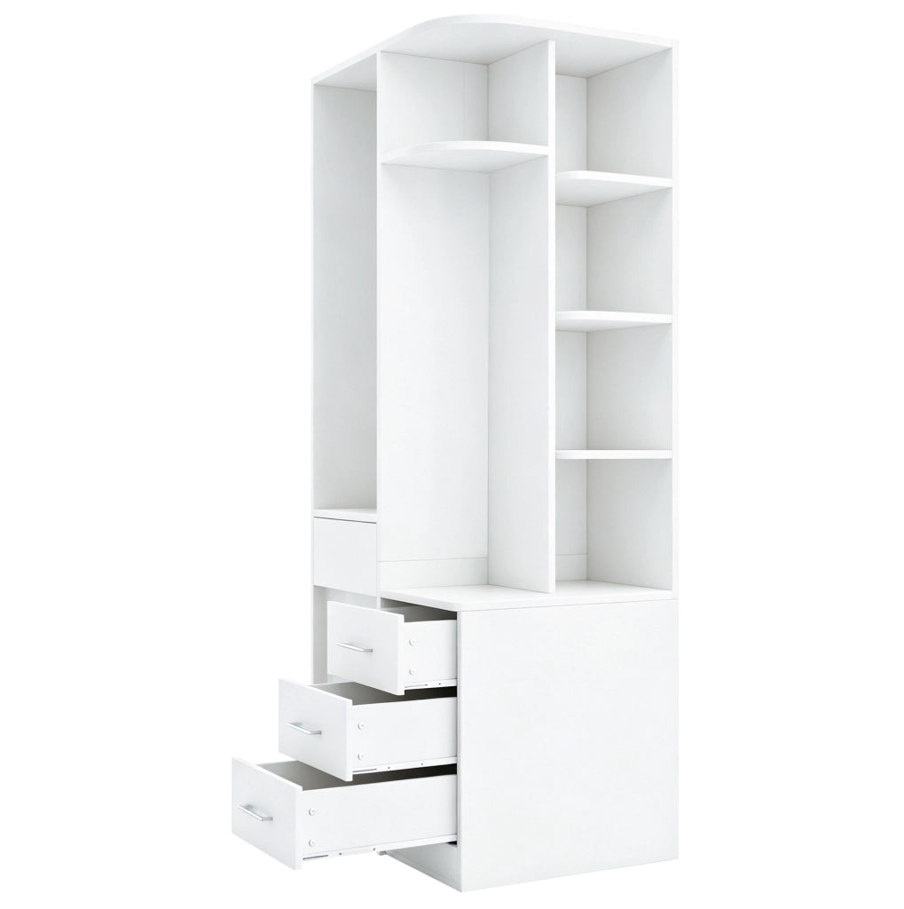 Armadio freestanding 70x55x175 cm con ripiani; barra appendiabiti e cassetti; bianco