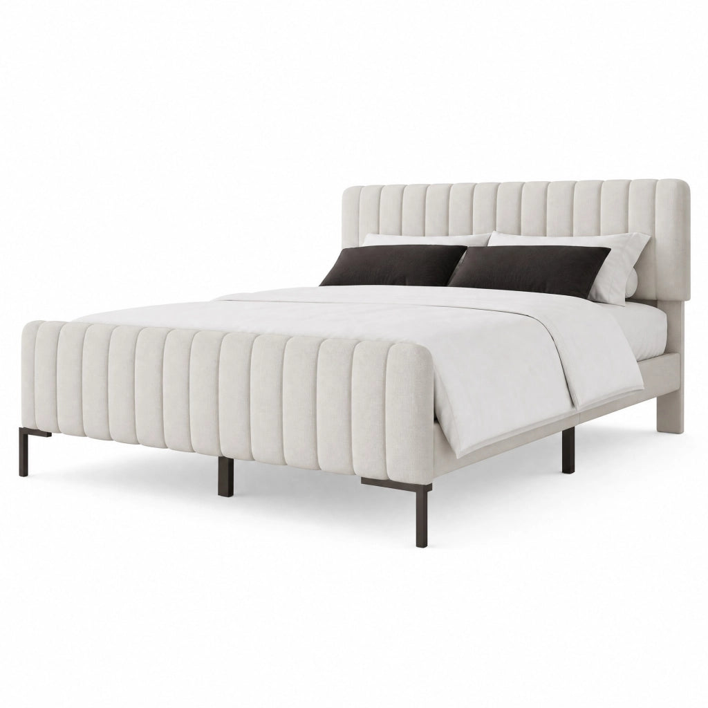 Letto matrimoniale 180x200 cm in lino grigio beige con testiera regolabile e rete a doghe