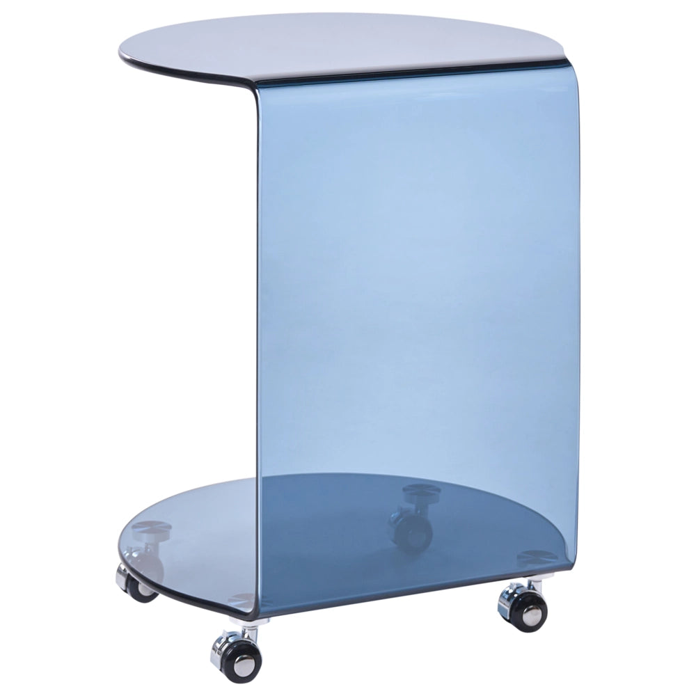 Tavolino blu in vetro temperato 57 x 45 cm con ruote Stile minimalista Soggiorno