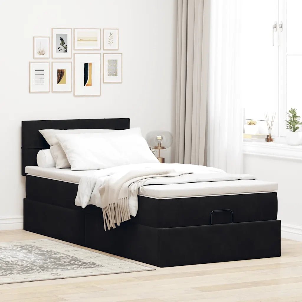Struttura Letto Pouf con Materasso Nero 80x200 cm in Velluto 3311737