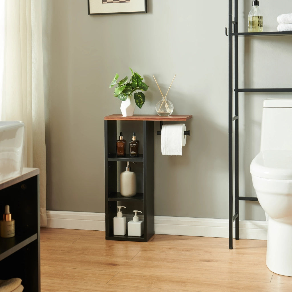 Mobile Portarotolo Trond Supporto Porta Carta Igienica 60 x 40 x 16 cm - Nero/Effetto Noce [en.casa]