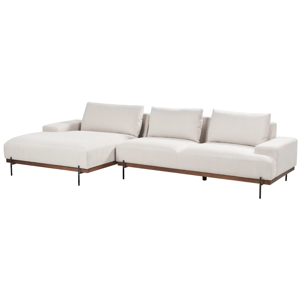 Divano in tessuto ad angolo retto Beige Tessuto Gambe in metallo 3 posti Stile minimalista