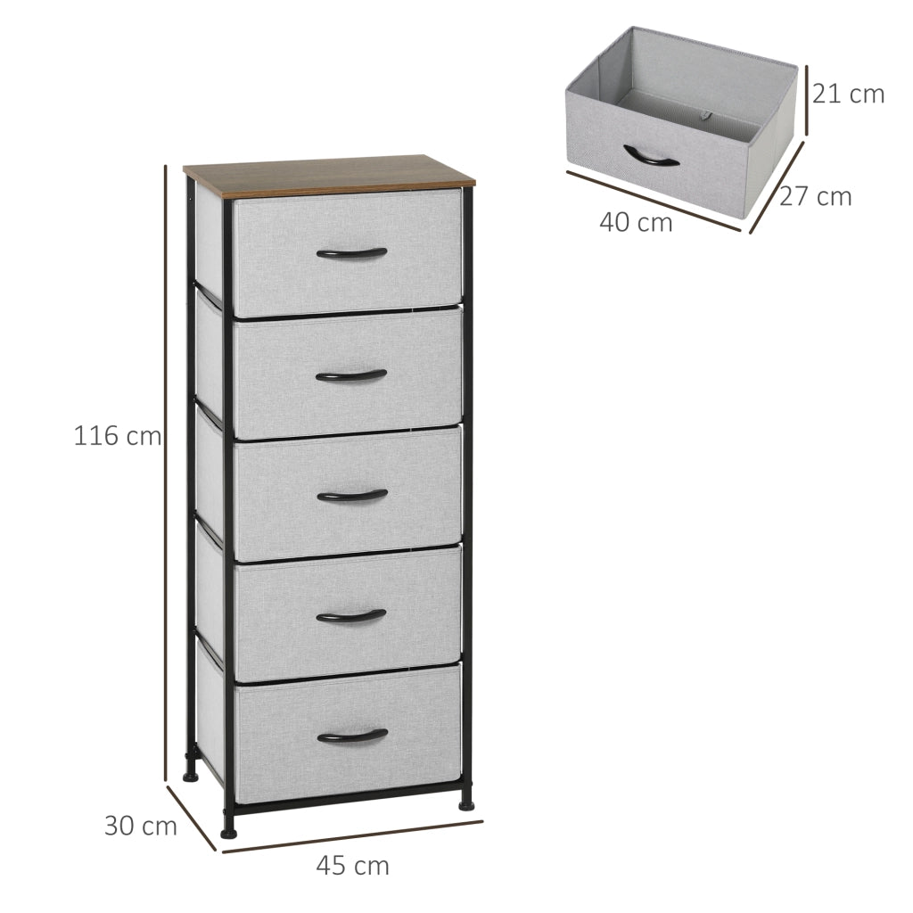 Cassettiera 5 cassetti tessuto pieghevole ¨C zephmum ¨C grigio acciaio 45x30x116 cm