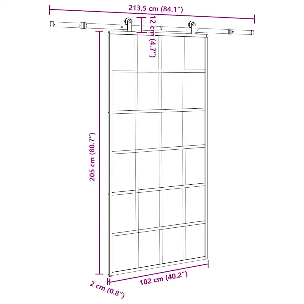 Porta Scorrevole con Ferramenta 102x205 cm Vetro ESG Alluminio 3332856