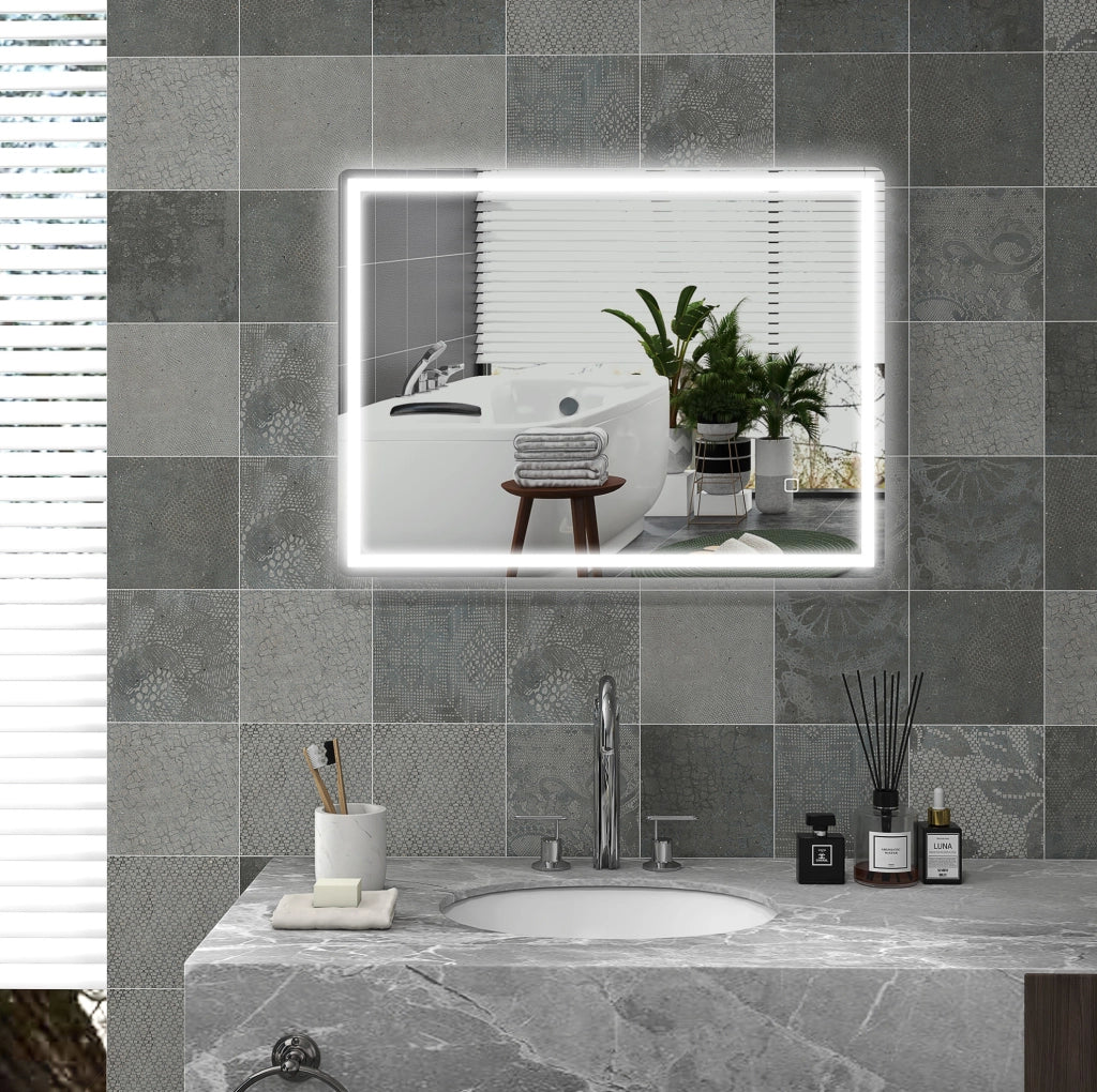 Specchio da Bagno LED 80x60 cm con Funzione Memory e Antinebbia, Cornice in Alluminio Resistente all’Acqua