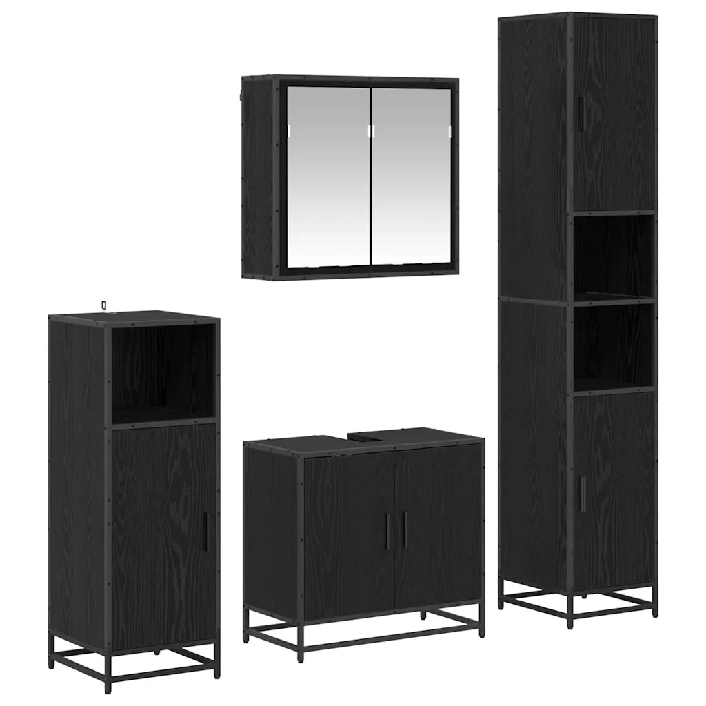 Set di mobili per il bagno 4 pcs Rovere Nero Legno multistrato
