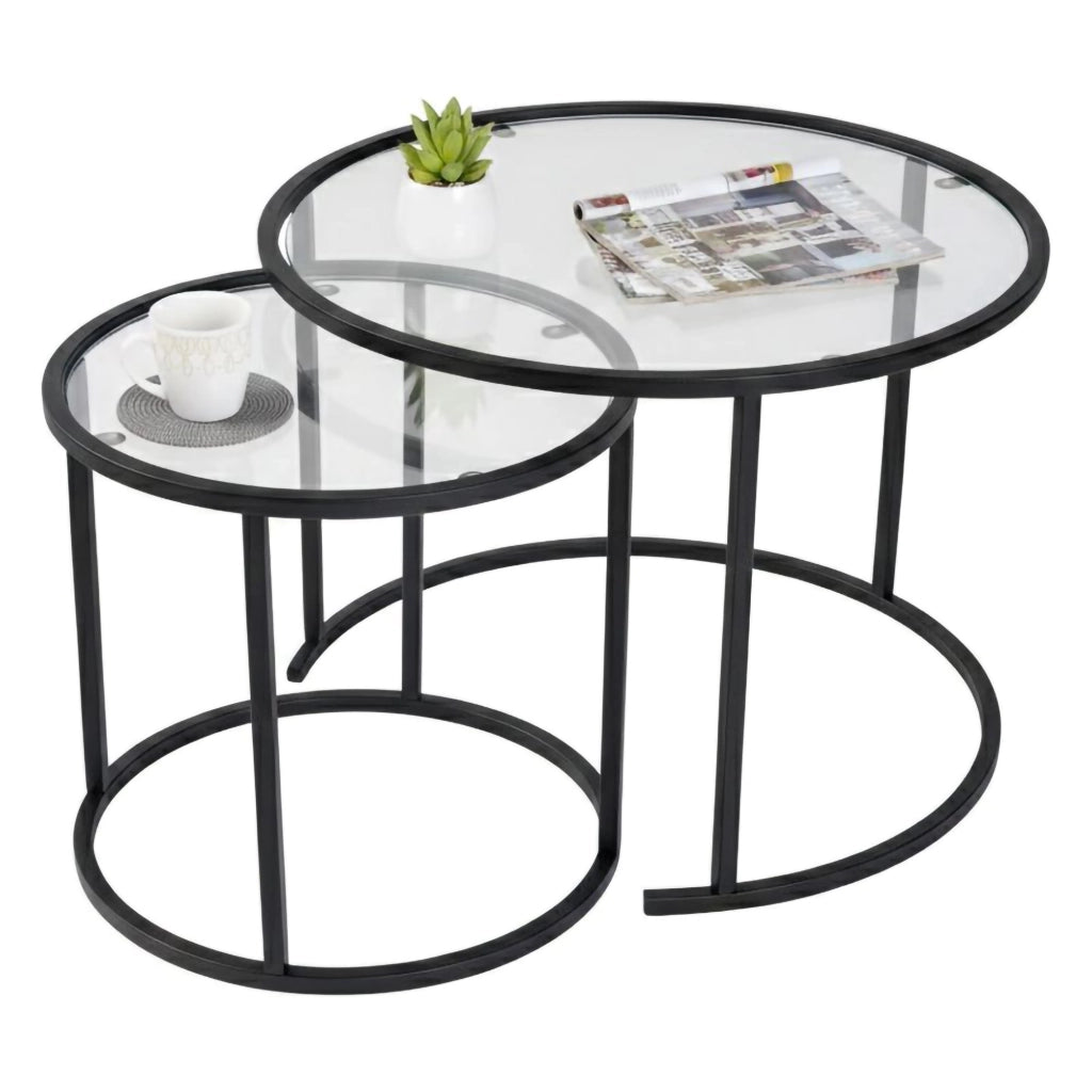 Xaden, Tavolino da Salotto set di 2 Tavolini, 60x60x43h cm Nero