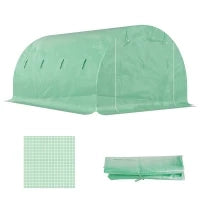 Telo Serra in PE con 8 Finestre, Porta Avvolgibile e Bordi Interrati, 4x3x2 m, Verde