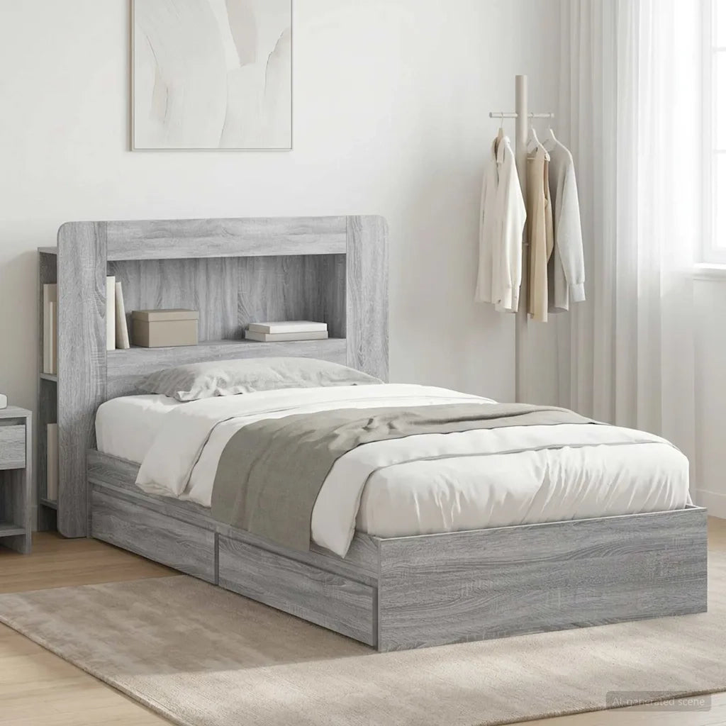 Telaio del letto con storage Sonoma grigio 90 x 190 cm